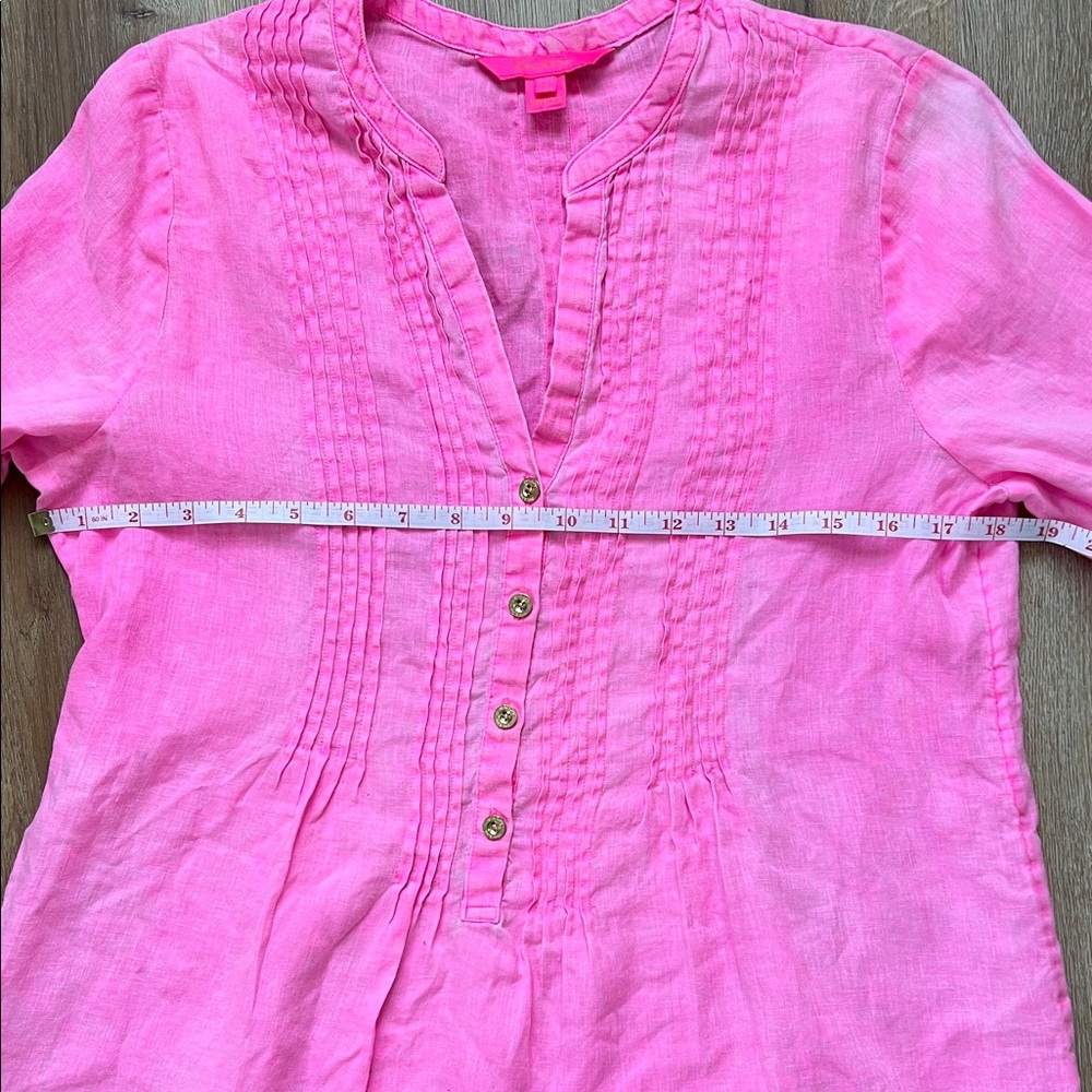 Lilly Pulitzer (2) BUNDLE Vibrant Teal Pink 100% Linen Sarasota Tunics Size S - Picture 14 of 16
